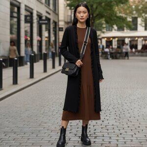 Snapdragon 100% Cashmere Cardigan Knit Sweater Duster Coat Lightweight Ruffle M